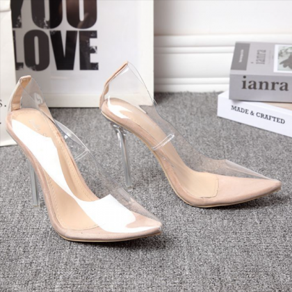 Veooy Clear Pointed Toe Stiletto High Heels..