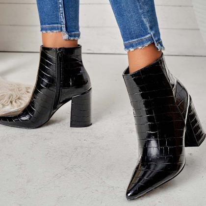 Veooy Pointed Toe Ankle Boots Side Zipper Chunky..