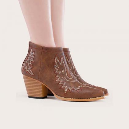 Veooy Coutout Western Cowgirl Boots Slip On Chunky..