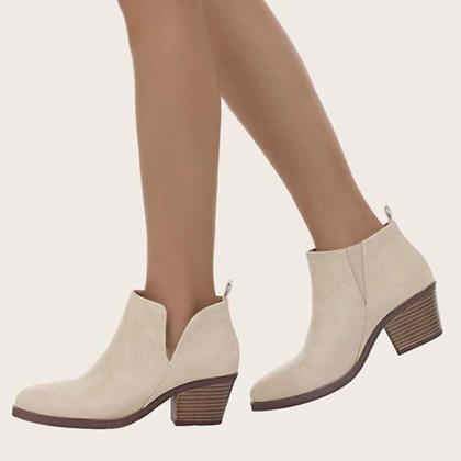 Veooy Cutout Ankle Boots Slip On Chunky Heel..