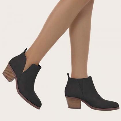 Veooy Cutout Ankle Boots Slip On Chunky Heel..