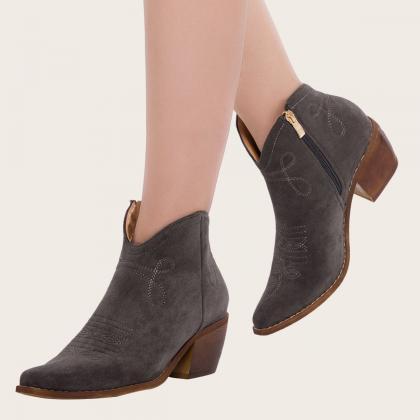 Veooy Pointed Toe Western Cowgirl Boots Chunky..