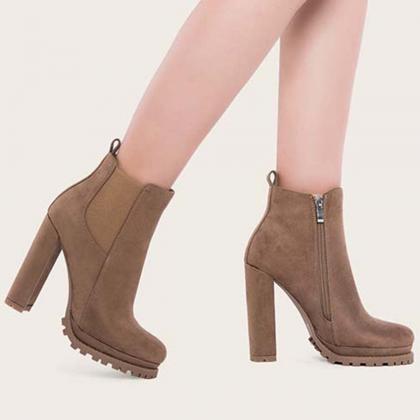 Veooy Platform Chelsea Ankle Boots Side Zipper..