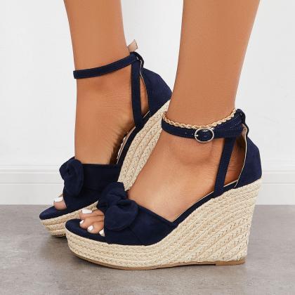 Veooy Bowknot Espadrille Platform Wedges Ankle..