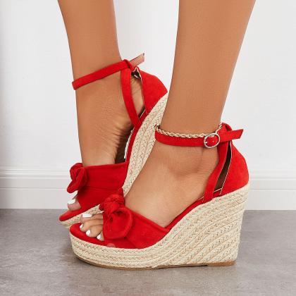 Veooy Bowknot Espadrille Platform Wedges Ankle..