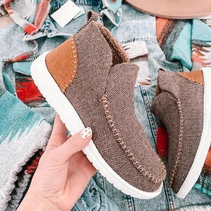Veooy Women Round Toe Canvas Slip-on Casual Shoes