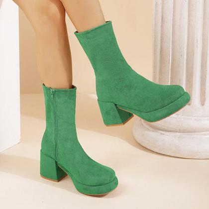 Veooy Suede Solid Side Zipper Short Booties