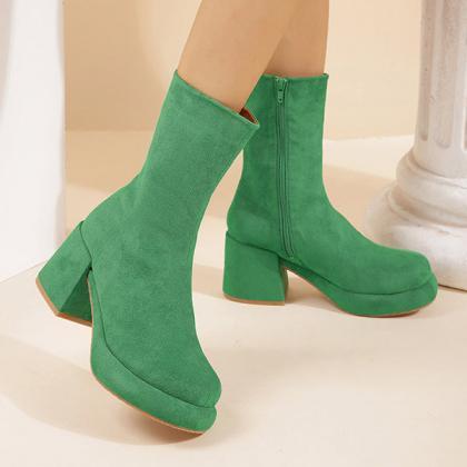 Veooy Suede Solid Side Zipper Short Booties