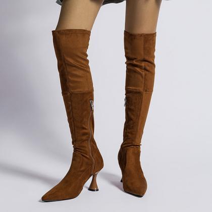 Veooy Pointed Toe High Heeled Suede Over The Knee..