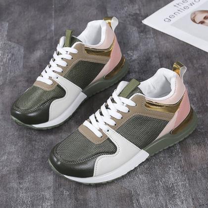 Veooy Women Casual Leather Colorblock Mesh..