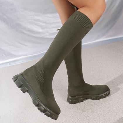 Veooy Chic Knee High Knitted Sock Boots