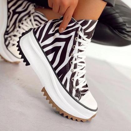 Veooy Women Platform Canvas Lace-Up..