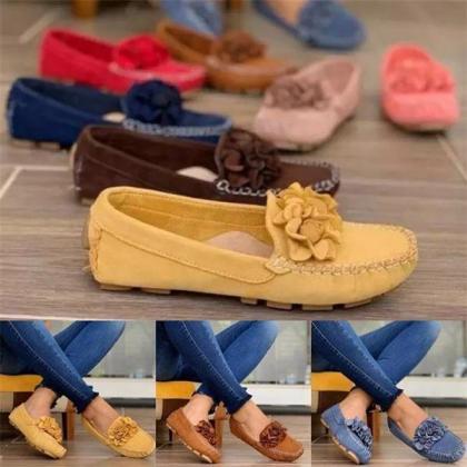 Veooy Women Comfy Slip-on Flower Suede Loafers