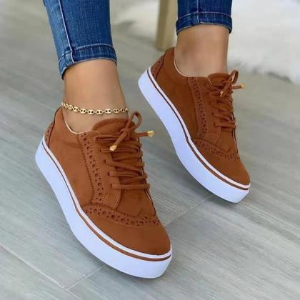 Veooy Women Round Toe Platform Lace-up Casual..