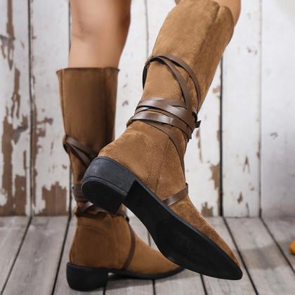Veooy Pointed Toe Suede Around Lace-up..