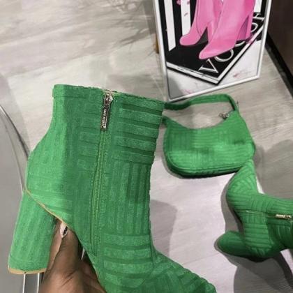 Veooy Casual High Top Chunky Heel Ankle Boots