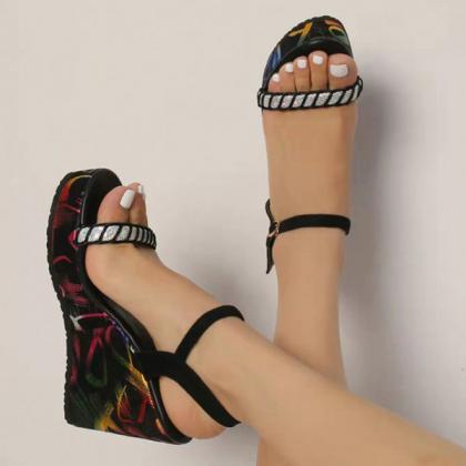 Veooy Fashion Round Toe Buckle Color-blocking..