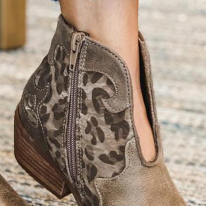 Veooy Leopard Side Zipper Ankle Boots
