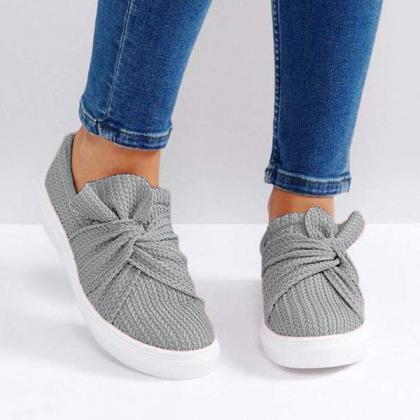 Veooy Women Knitted Twist Slip On Sneakers