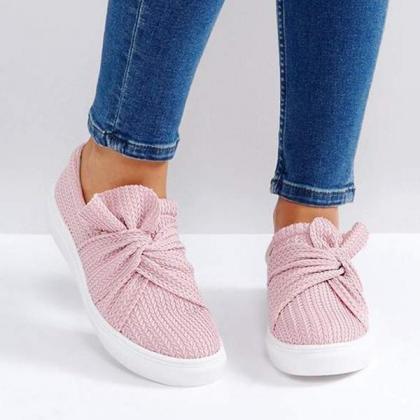 Veooy Women Knitted Twist Slip On Sneakers