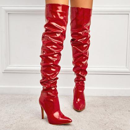 Veooy Stylish Pointed Toe Patent Leather Over-the..