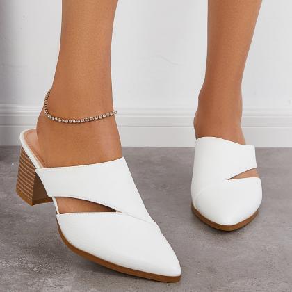 Veooy Cut Out Block Chunky Heel Loafers Slip On..