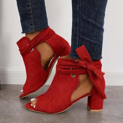 Veooy Hollow Chunky High Heels Lace..