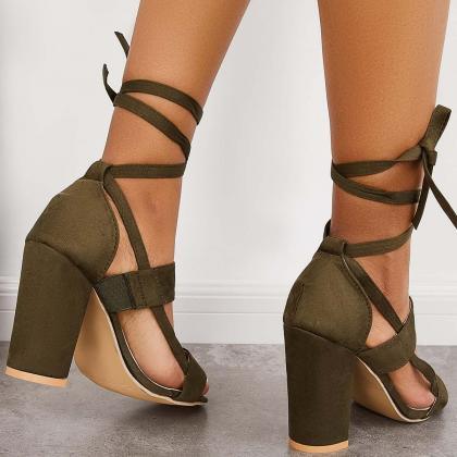 Veooy Lace Up Chunky Block High Heel Sandals Ankle..