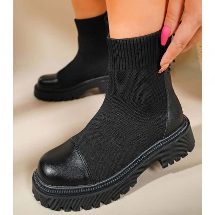 Veooy Chunky Heel Knit Sock Ankle Boots Platform..