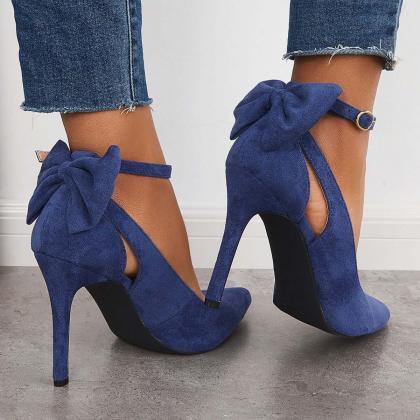 Veooy Bowknot Pointed Toe Stiletto Heels Ankle..
