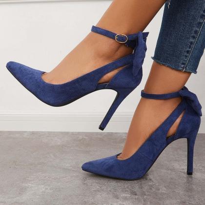Veooy Bowknot Pointed Toe Stiletto Heels Ankle..