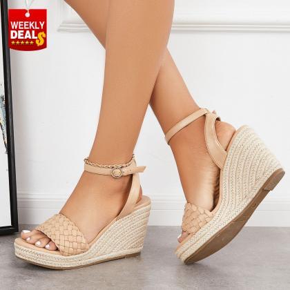 Veooy Open Toe Espadrille Wedges Braided Vamp..