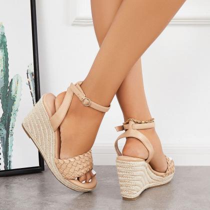 Veooy Open Toe Espadrille Wedges Braided Vamp..