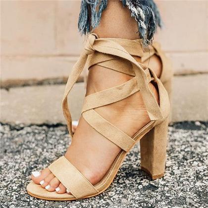 Veooy Womens Lace Up High Heeled Sandals Chunky..