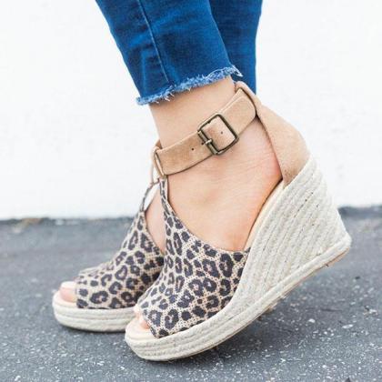 Veooy Chic Espadrille Wedges Adjustable Buckle..