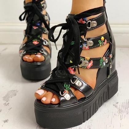 Veooy Platform Shoelaces High Sandals