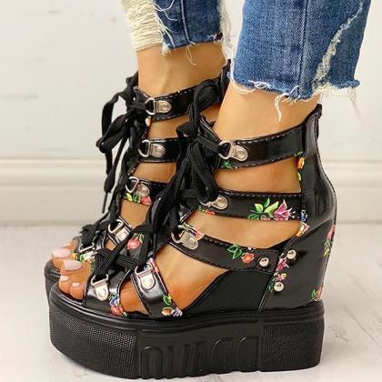 Veooy Platform Shoelaces High Sandals