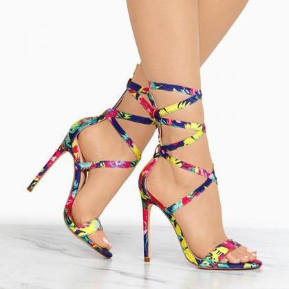 Veooy Lace-up Closure Single Sole Heels
