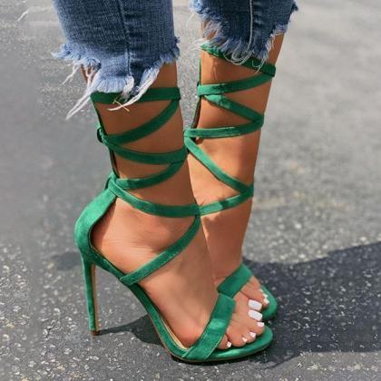 Veooy Lace-up Closure Single Sole Heels