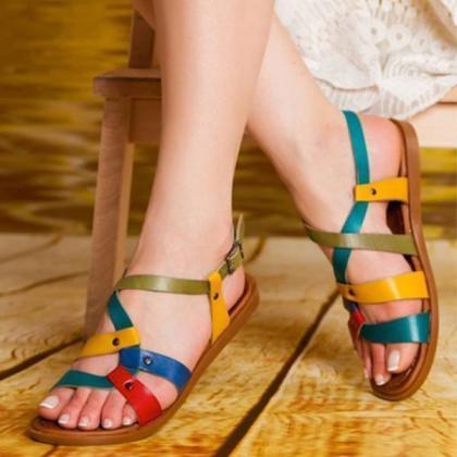Veooy Color Leather Daily Summer Sandals