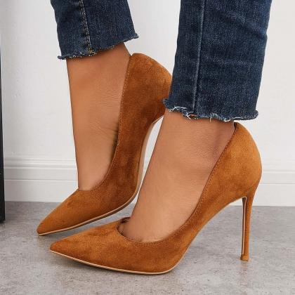 Veooy Suede Pointed Toe Stiletto High Heels Slip..