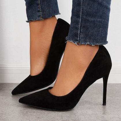 Veooy Suede Pointed Toe Stiletto High Heels Slip..