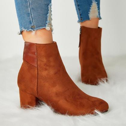 Veooy Women Trend Solid Color Zipper Ankle Boots