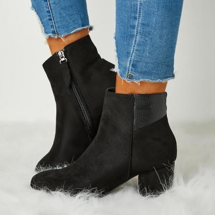 Veooy Women Trend Solid Color Zipper Ankle Boots