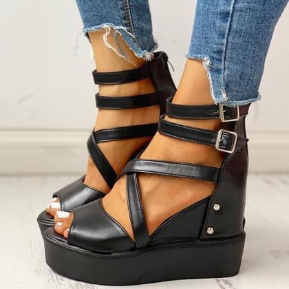 Veooy Solid Multi-strap Peep Toe Muffin Sandals