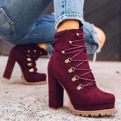 Veooy Suede Chunky Heel Ankle Boots