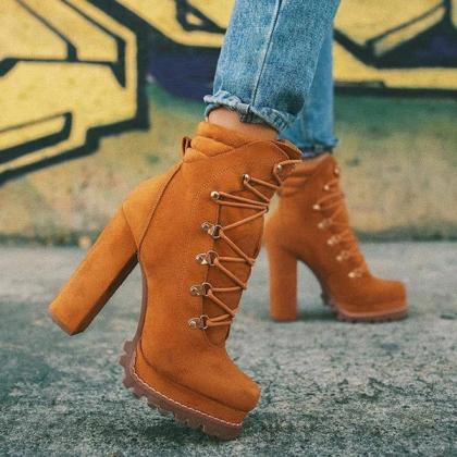 Veooy Suede Chunky Heel Ankle Boots