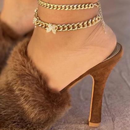 Veooy Suede Fashion Fur High Heel Sandals