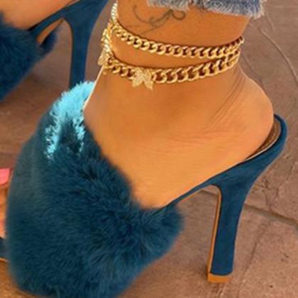 Veooy Suede Fashion Fur High Heel Sandals