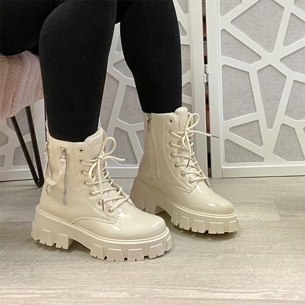 Veooy Fashion Faux Leather Zip Closure Chunky Sole Boots